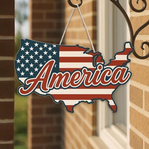 Vaterländisches Amerika-Zeichen, rustikale Karte der amerikanischen Flagge Türhänger, handgemachtes USA-Dekor, Türdekor am vierten Juli, Kranz zum Gedenktag
