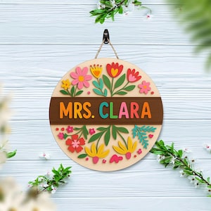 Aangepaste 3D leraar deurhanger, cadeau voor leraar, bloemen leraar naam deurhanger, klasdecor, terug naar school cadeau, welkomstbord leraar