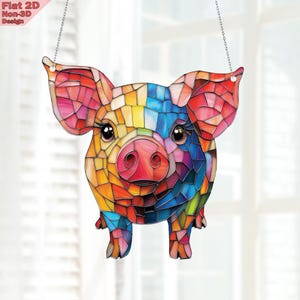 Colorful Pig Window Hanging, Acrylic 2D Flat Rustic Ornament, Farmhouse Animal Decor, Cute Piglet Art, Country Gift for Farmer, Gift for Her