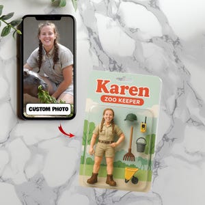 Personalisierter 2D-Zoowärter-Schlüsselbund, Verwandeln Sie Ihr Foto in eine Actionfigur, benutzerdefinierte Spielzeugboxfigur, einzigartiges lustiges AI-Zoowärter-Autodekor
