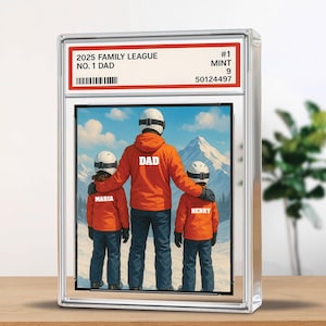 El equipo ideal de papá esquiador, placa personalizada estilo tarjeta coleccionable de papá número 1, bloque acrílico personalizado de papá esquiador, regalos para el Día del Padre