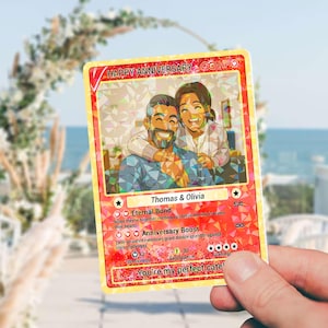 Cartão de aniversário Poke personalizado com foto, cartão de casamento de casal de anime personalizado, presente para ele e para ela, cartão romântico personalizado para amantes