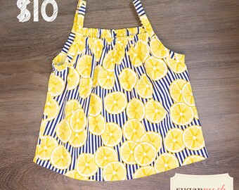 Striped Lemon Top / Flowy Top / Lemon Flowy Top / Striped Lemon Flowy Top / Girls Flowy Top / Girls Striped Lemon Top / Toddler Girl Top