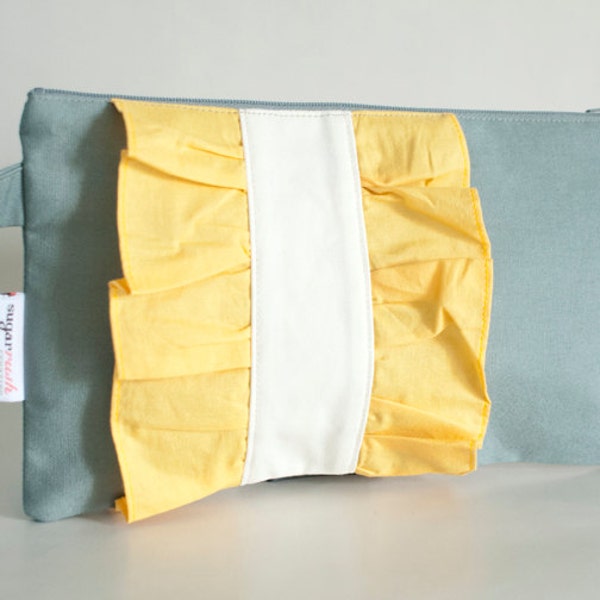 Gray Clutch with Yellow Ruffles with Strap