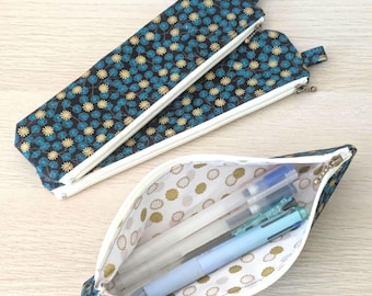 Estuche para lápices de estilo delgado / diseño floral azul o rojo