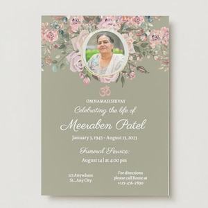 Hindu Funeral Service Invitation | Elegant Floral Memorial Card | Instant Download