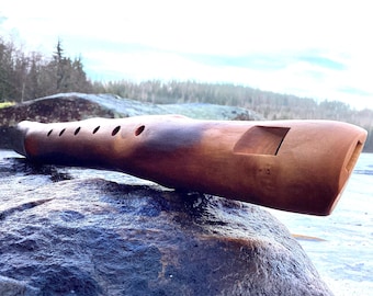 Smoke-colored elderberry Native American-fusion flute in F minor