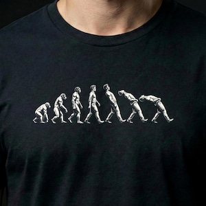 Camiseta divertida de evolución, camiseta absurda, regalo científico extraño, camiseta gráfica, unisex de algodón grueso.