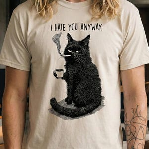 Lustiges Katzen Shirt, sarkastisches Rauchtier, Retro Holzschnitt, Grumpy CatLover Geschenk, Introvertiert Unisex Top