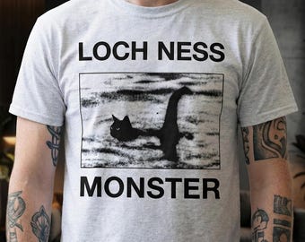 T-Shirt Cat - Loch Ness Monster - Absurd Pop Design, Funny Mythical Creature Tee