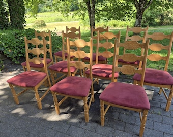 Set of 10 High back dining chairs in oak, by Henry Kjaernulf, 1960-70'ties, Danish Design. Mid-centery modern style