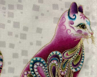 cat boho kitty purple magenta gold turquoise junk journal hand torn craft Muslin ribbon 5029 4x34 s oohlalacrafts