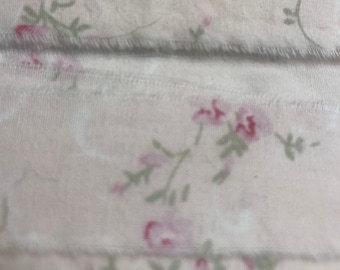 Rachel ashwell pink 2 yards rare pink floral fabric torn ribbon shabby chic. Junk journal hand torn craft Muslin ribbon 3112  .75 1.5 x34.