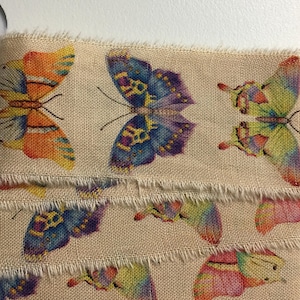 butterflies tea dyed bright colors junk journal hand torn craft Muslin 2440 1.5x36s oohlalacrafts image 1