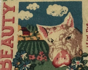 Farm Animal Fabric Ribbon, Pigs, Chickens, Horses, Hand Torn Muslin ,junk journal