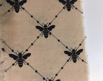Bees black white tea dye nature , junk journal hand torn craft Muslin 2500 2.5x34s oohlalacrafts