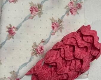 Rachel Ashwell  3 yards assorted trim, pink rose fabric, hot pink ric rac ,junk journal. shabby chic, gift wrap, doll  3124 3YDS