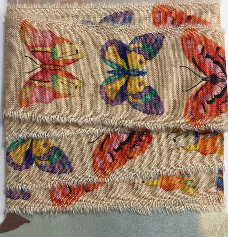 butterflies tea dyed bright colors junk journal hand torn craft Muslin 2440 1.5x36s oohlalacrafts image 3