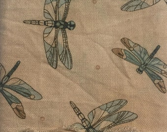 dragonfly nature blue green vintage tea dyed hand torn craft Muslin 1742 3x36  ribbon, trim, junk journals oohlalacrafts