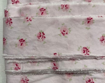 rachel 3 yds ashwell pink, tiny roses hand torn muslin ribbon. Junk  journal craft Muslin ribbon 2836 123x36
