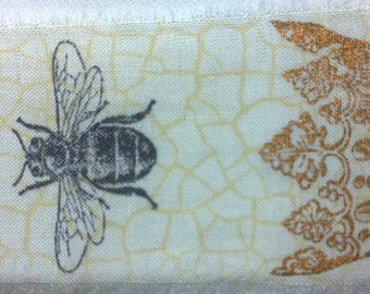 Bees princess crowns, bees, gold, black, cream. Junk journal hand torn craft Muslin ribbon 2570 2x34