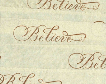 Believe large junk journal  hand stamped glitter fabric muslin ribbon gift wrap card making natural trim 1803 1.5x34. ....oohlalacraft