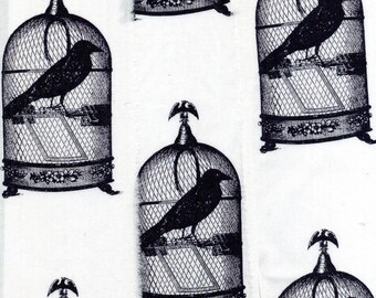 vintage french birdcage black bird  white  Muslin ribbon handmade 1791  2.75 x34 oohlala crafts