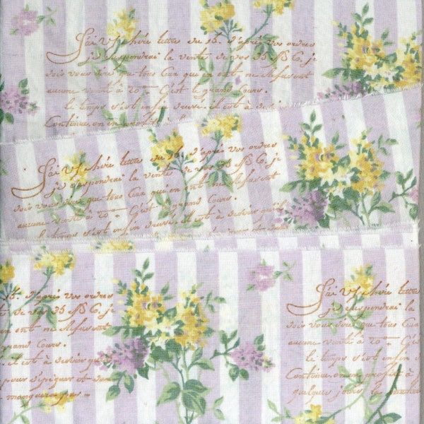 Rachel Ashwell French Lavender  floral wide vintage words shabby trim chic hand stamped Muslin 1814 3X34. ....oohlalas oohlalacrafts