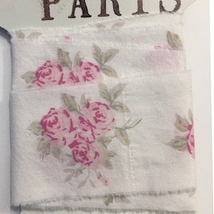 Rachel Ashwell fabric,shabby chic, 2 inches wide ribbon, pink white floral, hand torn,vintage ,2450 2x24 trim, junk journals oohlalacrafts