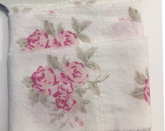 Rachel Ashwell fabric,shabby chic, 2 inches wide ribbon, pink white floral, hand torn,vintage ,2450 2x30 trim, junk journals oohlalacrafts
