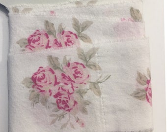 Rachel Ashwell fabric,shabby chic, 2 inches wide ribbon, pink white floral, hand torn,vintage ,2450 2x24 trim, junk journals oohlalacrafts