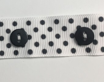 ribbon  One yard  black  white polka dots,with buttons junk journal trim ,scrap booking sewing ,doll clothes,craft,1925 1x36 oohlalacrafts