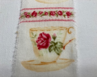 Teacup tea party floral shabby chic hand torn muslin ribbon junk journal scrapbooking embellishment 5043 1.5×34s oohlalacrafts oohlalacrafts