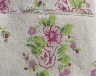 Shabby chic 2 yards pink lime green floral white fabric torn ribbon . Junk journal hand torn craft Muslin ribbon 3113r .75 1.75 x36