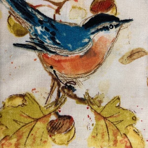 birds on cream nature watercolor leaves  junk journal hand torn craft Muslin ribbon 5025 4x34 s oohlalacrafts