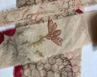 bees mini bee assortment NATURE  honeycomb Junk journal hand torn craft Muslin ribbon 3114  .50 .50 1.50x23 oohlalacrafts