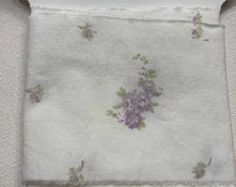 Rachel ashwell pale lavender flowers on white shabby chic hand torn muslin ribbon. Junk  journal craft Muslin ribbon 5067 2x34