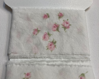 Rachel Ashwell 2 yards white pink floral fabric torn ribbon shabby chic. Junk journal hand torn craft Muslin ribbon 3108 .75 2. x34