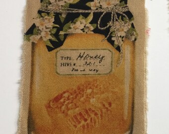 farm kitchen mason jar 7 different ,tea dyed, fruit ,honey ,canned farm food,hand torn ribbon, trim, farm,junk journal 2422 2.5x3 7pc s