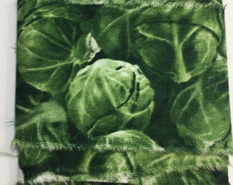Brussels Sprouts Print Hand Torn Fabric Ribbon, Junk Journal Trim 2416 2x36 OOHLALA CRAFTS