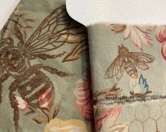 Bees 4 yards sage green nature pink browns floral torn assorted ribbon shabby chic. Junk journal hand torn fabric Muslin 7001s oohlalacrafts