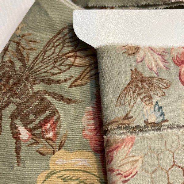 Bees 4 yards sage green nature pink browns floral torn assorted ribbon shabby chic. Junk journal hand torn fabric Muslin 7001s oohlalacrafts