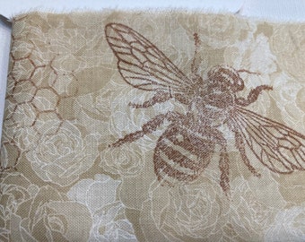 Bees Honeycomb Bee nature wide muslin hand stamped   Junk journal hand torn craft Muslin ribbon 1851 3x34