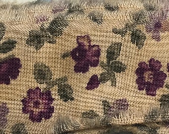 1719  1 yard  purple floral ribbon floral vintage tea dyed hand torn craft Muslin 1719 1.5x34