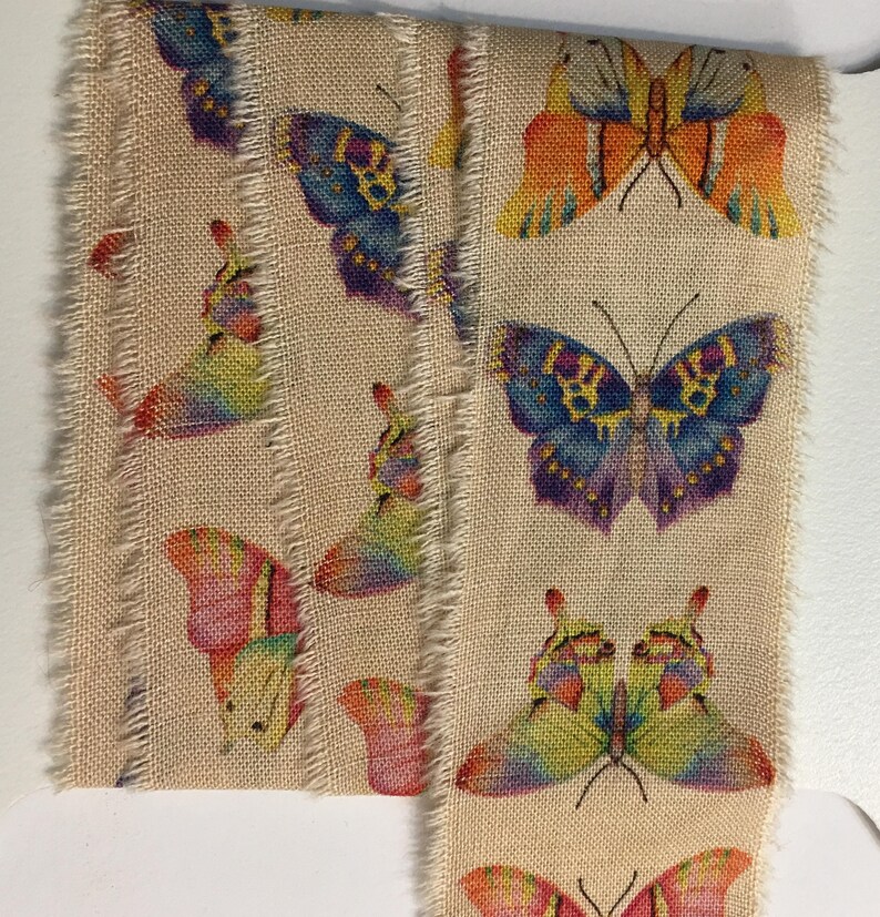 butterflies tea dyed bright colors junk journal hand torn craft Muslin 2440 1.5x36s oohlalacrafts image 2