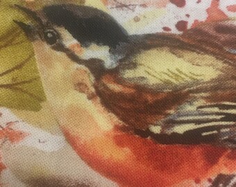 birds watercolor nature fall autumn Junk journal hand torn craft Muslin ribbon  5064  5.25x35 oohlalacrafts