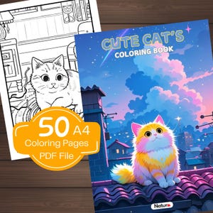 Cute Cats Coloring Book | 50Unique Pages | Instant Digital Download | Relaxing Cat Art for All Ages | Perfect for Cat Lovers & Stress Relief