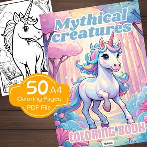 Mythical Creatures Coloring Book | 50 Enchanting Pages | Instant Digital Download | Fantasy Art for All Ages | Unicorn, Dragon, and Mermaid