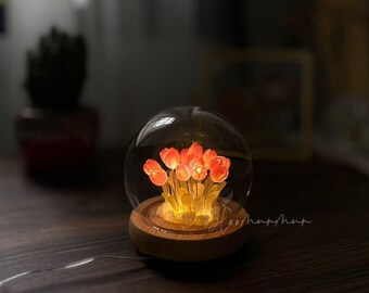 Red tulip heat-shrink Handmade Night light ornament  ideal gift for mom for her