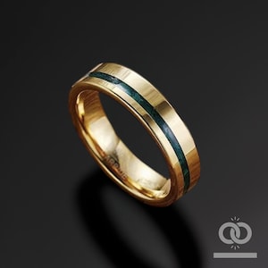 Green Opal & Malachite 8mm Ring | Tungsten Wedding Band | Gold Promise Ring | Unique Anniversary Gift | USA Seller | Free Case